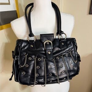 Black Chain-Accent Women's Shoulder Bag Purse